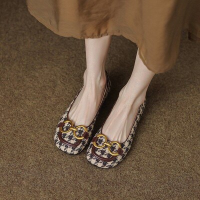 Fall 2025 Square Toe Flat Retro Checkered Shoes 2025 Autumn