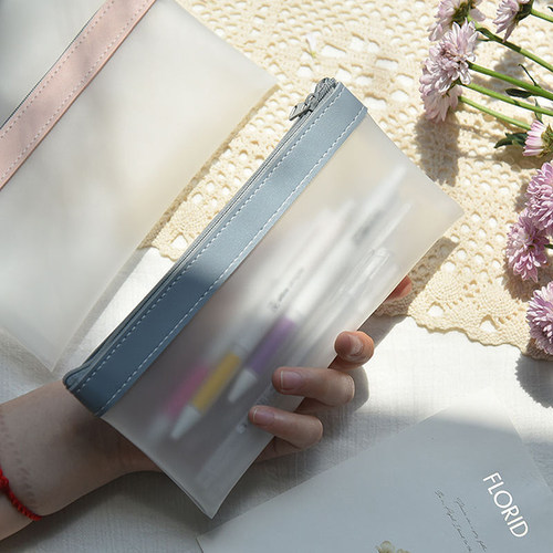 Simple Transparent TPU Leather Korean Fashion INS Pencil Bag
