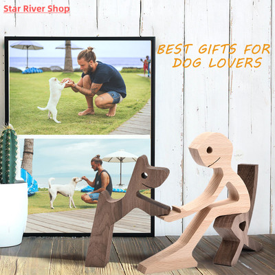Handmade Wood Dog Decor Sculptures Craft Creative Figurine O