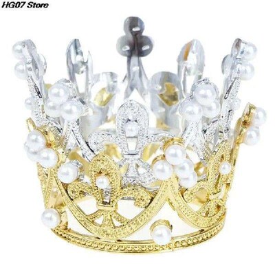 New1PC Mini Crown Cake Topper Romantic Pearl Garland Happy