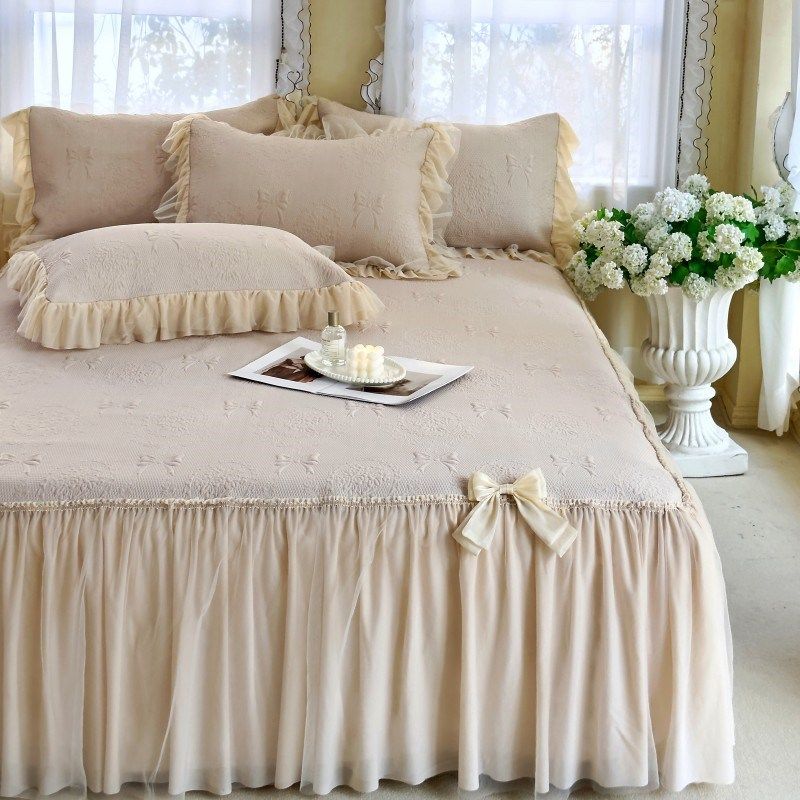 冰丝凉席三件20新款夏季床裙款可机洗公主风空调席软席子夏天,床上用品,冰丝席,淘宝优惠券,粉丝福利购,淘宝优惠卷