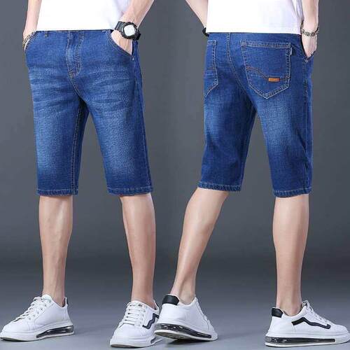 Cropped Jeans Mens Summer Ice-cool Thin Fashionable All-mat