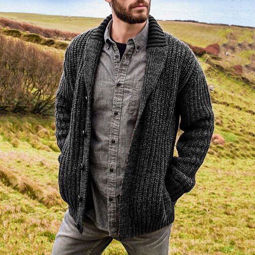 Men's cardigan solid color long sleeve knitted sweater c