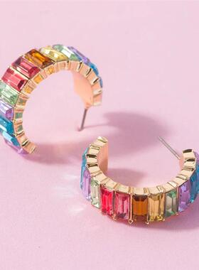 Lost Lady Fashion Multi-Color Crystal Glass C Cuff Stud Earr