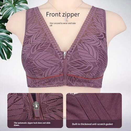 Soft cotton cups front zipper underwear breathable women no