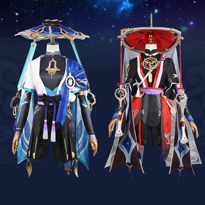 Scaramouche Cosplay Genshin Impact Kostum Wig Topi Set Lengk