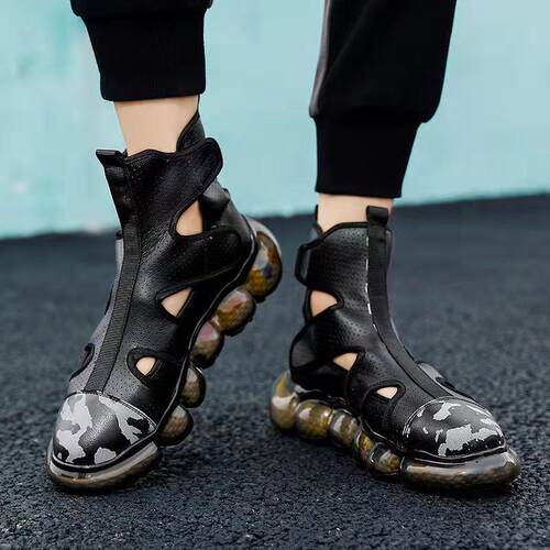 Summer Men's Leather Baotou Hollow Out High Top Casual S