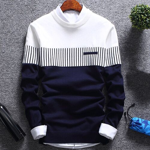 Fashion Men striped Sweater pullover Color Block Patchwork O
