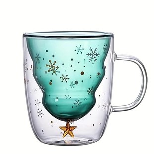 1pc, Christmas Tree Coffee Mug, Double Walled Glass Coffee C