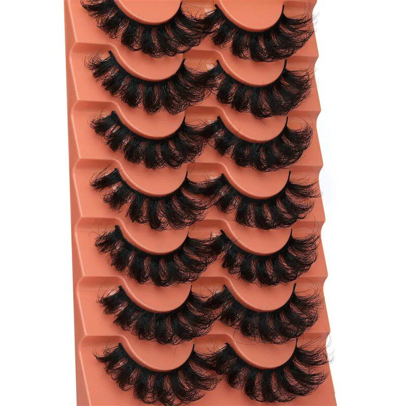 7 Pairs Fluffy Faux Mink Lashes Wispy False Eyelashes Thick - 实物图