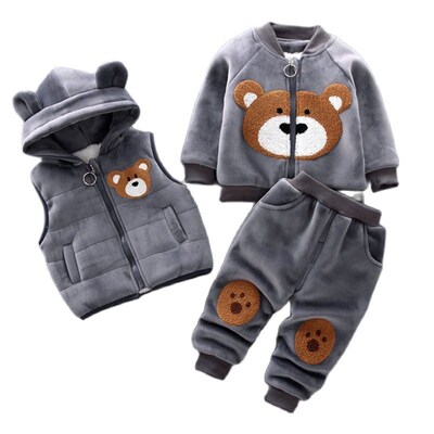 Autumn Winter Baby Boys Clothes Sets Thick Fleece Cartoon Be