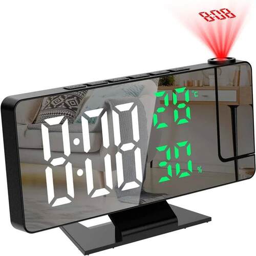 180 Arm Projection Digital Alarm Clock Temperature Humidit