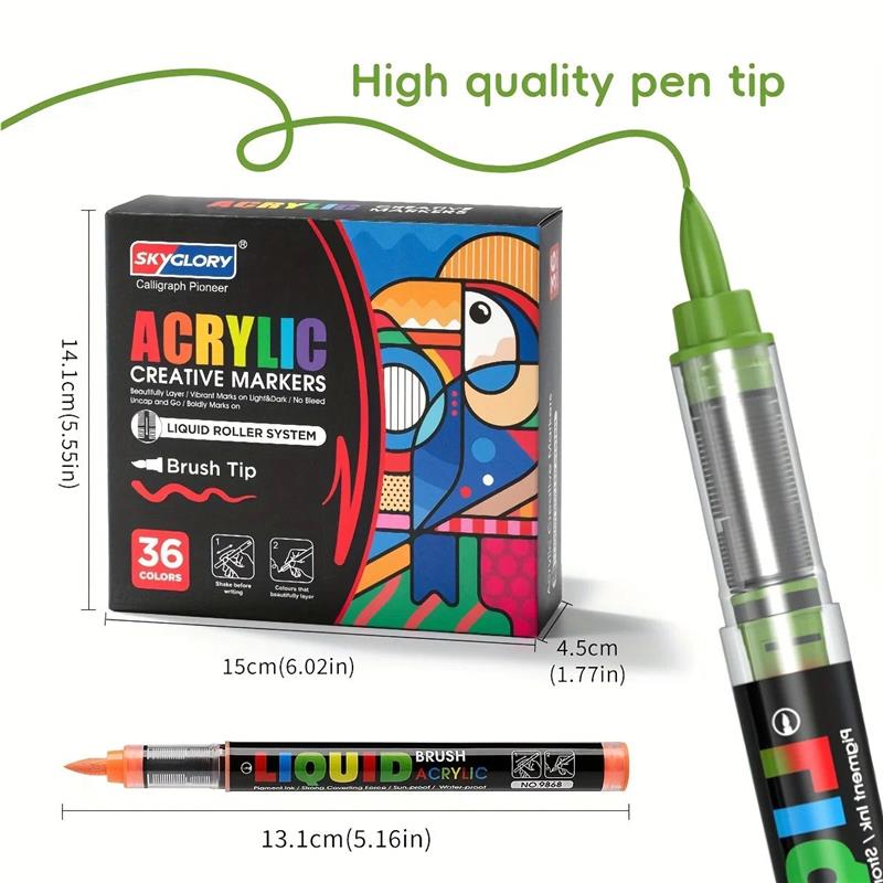 36 brightly colored acrylic markers with soft and flexible b图片