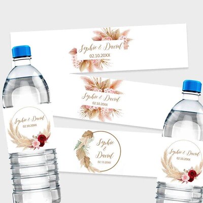 30pcs Pampas Grass Design Bottle Wraps er Customize Wedding