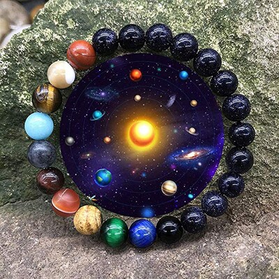 Eight Planets Bead Bracelet Men Natural Stone Universe Yoga