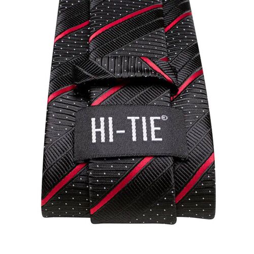 Black Red Striped Silk Wedding Tie For Men Handky Cufflink G