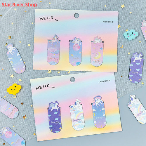3 pcs/pack Flying Unicorn Magnetic Bookmarks Books Marker of
