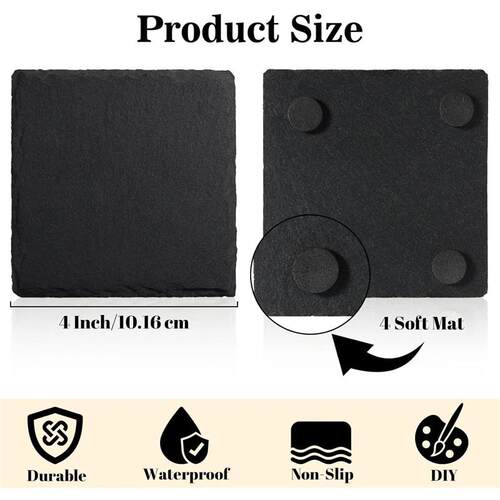 8pcs Slate Coasters Bulk - 4 Inch Square, Round, and Hexagon