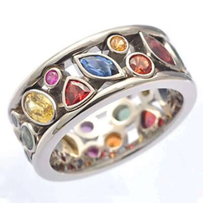 Fashionable exquisite irregular colorful zircon ring for Wom