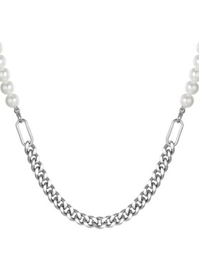 P0669-NK06 Fashion Simple Pearl Chain Cuban Chain Clavicle T