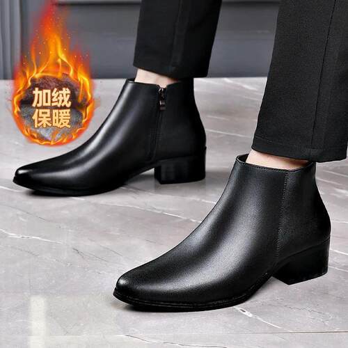 British Business Leather Boots for Men High Heels Pointed To