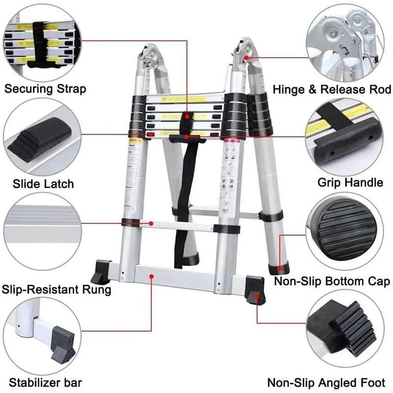 Ladder A Frame Telescopic Ladder 3.8m Aluminum Telescoping E - 实物图