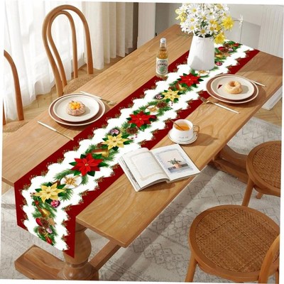 PVC Christmas Table Runner Xmas Tree Santa Claus Elk