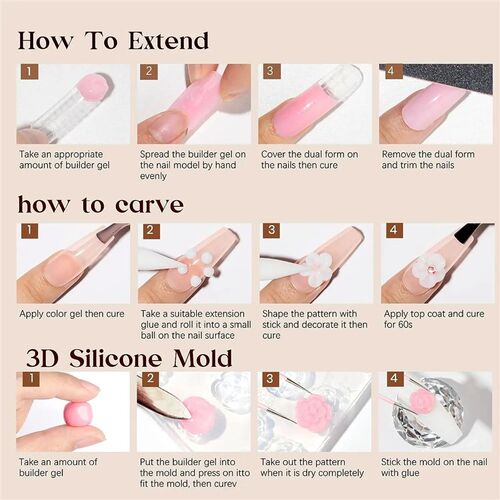 Pink/Clear/White Solid Builder Gel For Nails Hard Gel Extens