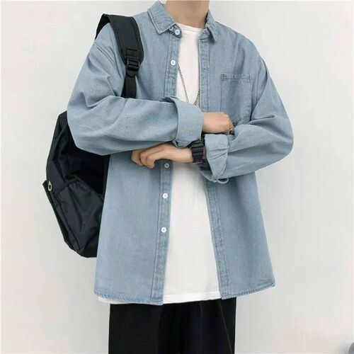 Men Denim Shirts Long Sleeve Spring Autumn Fashion Vintage J