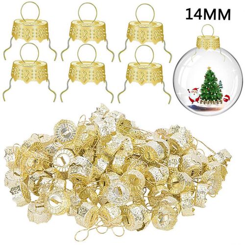 50PCS Round Christmas Ball Ornament Caps Gold Removable Meta