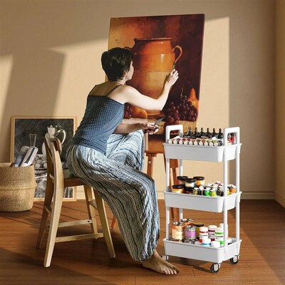 3 - Tier Utility Rolling Cart with Reinforced Handles:Versat