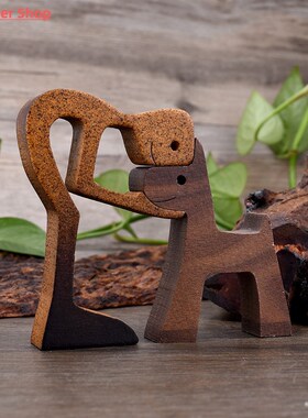 Handmade Wood Dog Decor Sculptures Craft Creative Figurine O