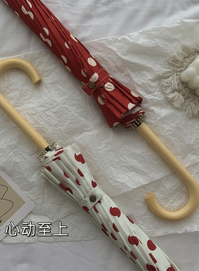 vintge港式长柄雨伞女波点1骨加大折叠自动加固结实晴雨两用