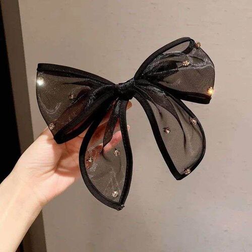 New Oversized Black L Cloth Bow Ribbon Hairpin For Women