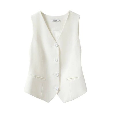 #0723 Black Gray White Short Blazer Vest Women Single Breast
