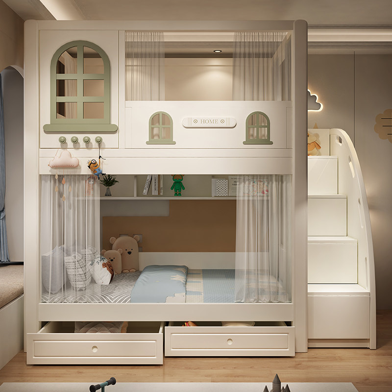 儿童床男孩高护栏上下床层上下铺树屋高低床小户型省空间,住宅家具,高低/子母床,淘宝优惠券,粉丝福利购,淘宝优惠卷