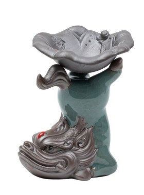 创意鲤鱼哥窑一体式茶漏过滤紫砂茶具配件锦鲤开片可养茶宠摆件