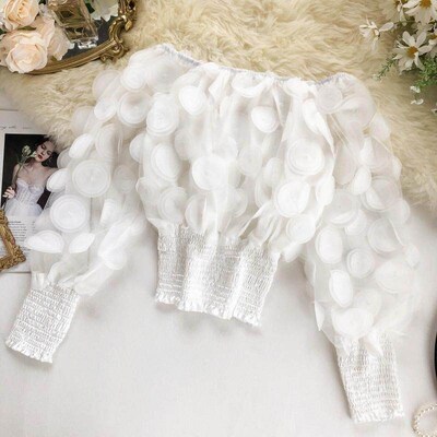 Fashion Elegant Slash Neck Puff Sleeve Blouse Women Patchwor