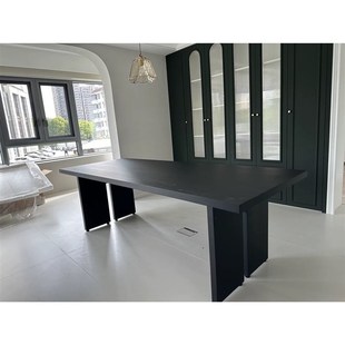 极简风全实木电脑书桌现代长方形长条办公展示台黑色大板桌工作台