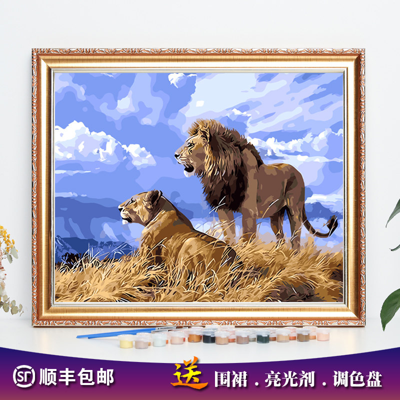 diy数字油画动物狮子自己上色手工绘涂画填色解闷减压装饰油彩画,家居饰品,DIY/数字油画,淘宝优惠券,粉丝福利购,淘宝优惠卷