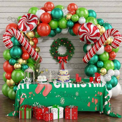 Christmas Balloons Garland Arch Red Green Ballon Crutch Burs