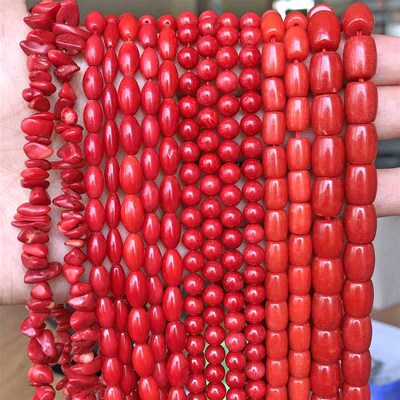 Natural Red Coral Bead Irregular Chip Drum Drop Rice Round L
