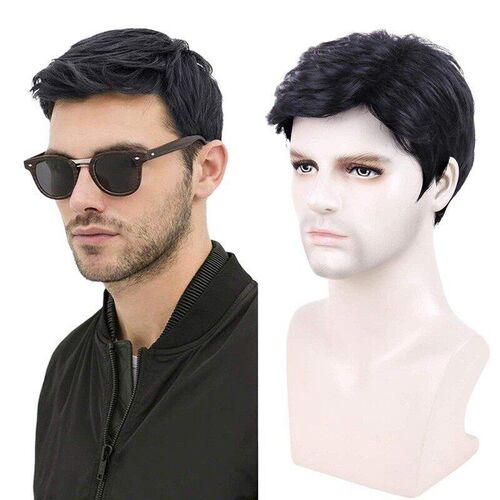 Wig Mens Short Black Rose Net Wig Chemical Fiber