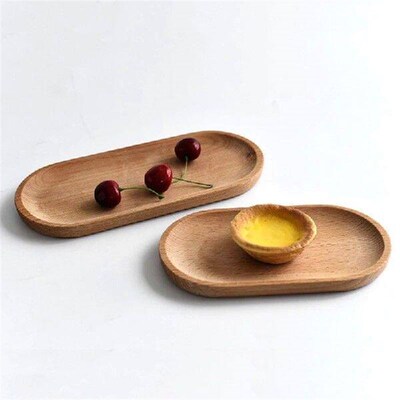 Japanese Style Food Oval Plate Wooden Serving Tray Tea Cup