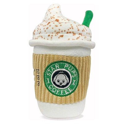 Pet Dog Cat Plush Chew Squeaky Dog Toy Coffee Cup Design Fle