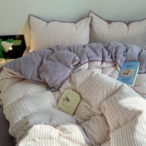 Soft Whirring!taro Purple Bed Set Of Four Thickened Warm Dou
