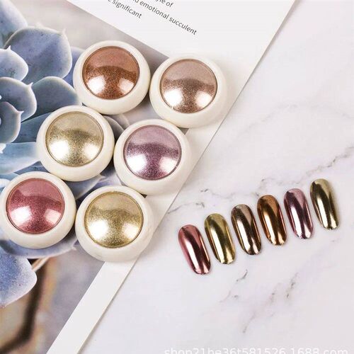 6Pcs Chrome Nail Powder Metallic Mirror Glitter Effect Holog