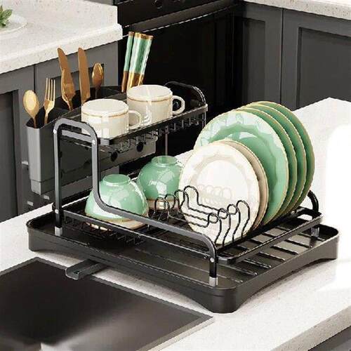 Aluminum Kitchen Double-Layer Dishes And Chopsticks Storage