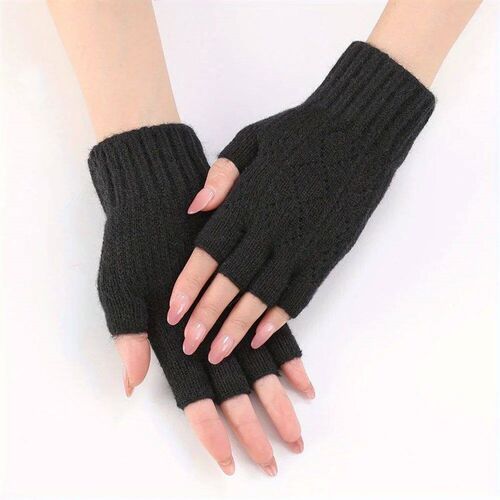 Mink Fleece Soft Winter Half Finger Gloves Women Warm Luxury
