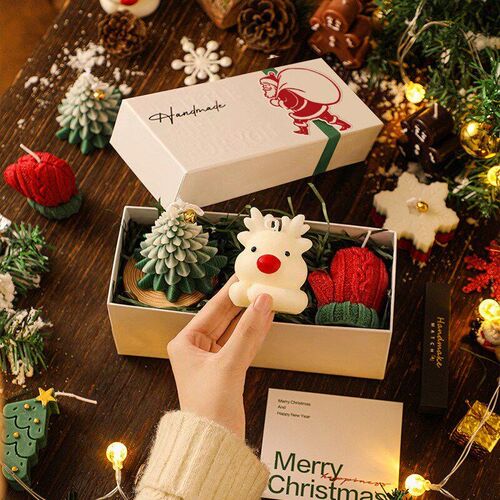 Xmas Handmade Candle Set: Tree Deer, Aromatherapy Gift Box